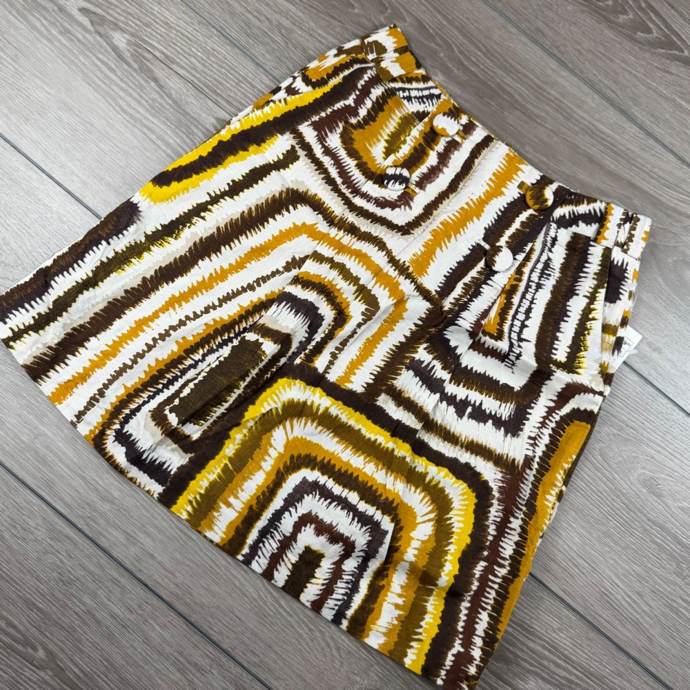 H&M Women Skirt Retro Geometric Abstract Print Brown Yellow Size 8